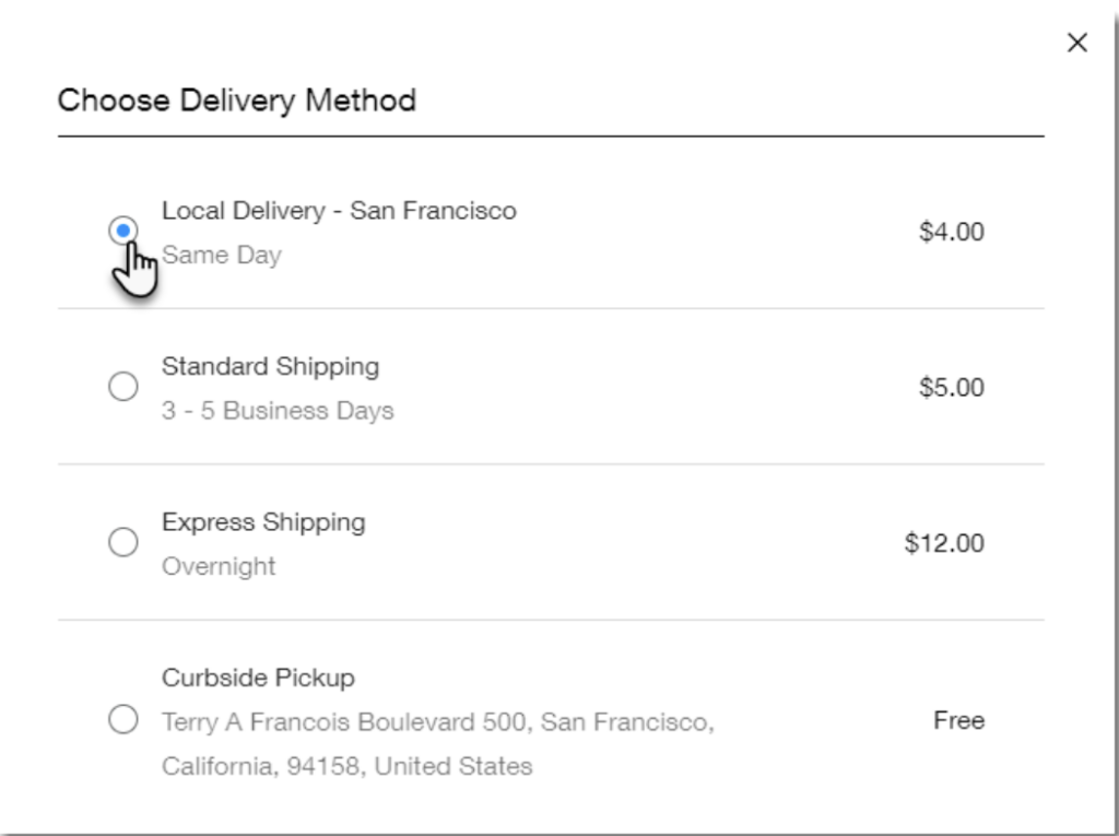 eCommerce shipping options